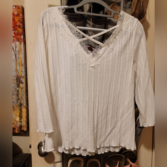 NO Boundaries Size 19 junior's white and lace sweater - Picture 2 of 2
